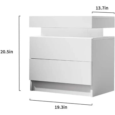 Modern LED Nightstand Set of 2 with Dual Drawers - Ambient Bedroom Furniture Side Table