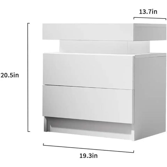 Modern LED Nightstand Set of 2 with Dual Drawers - Ambient Bedroom Furniture Side Table