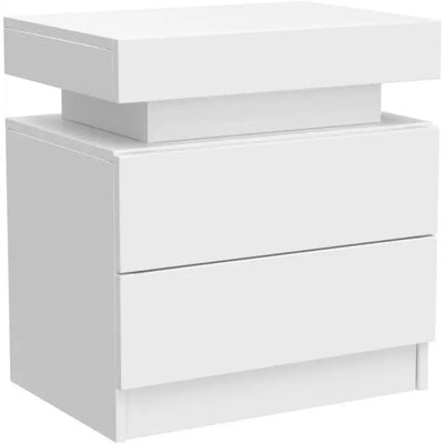 Modern LED Nightstand Set of 2 with Dual Drawers - Ambient Bedroom Furniture Side Table