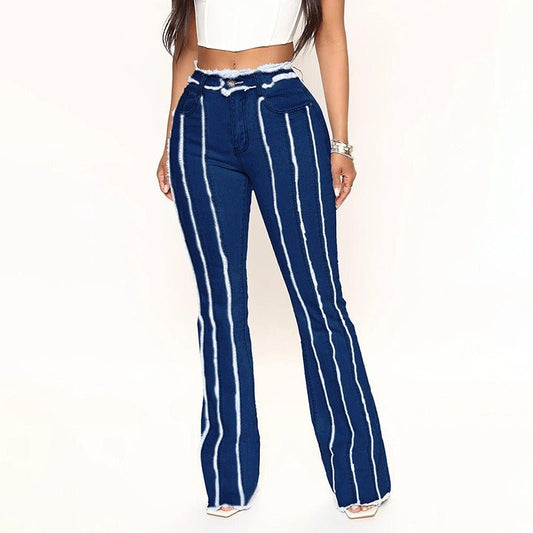 Trendy Mid-Rise Stretch Denim Pants with Unique Raw Hem