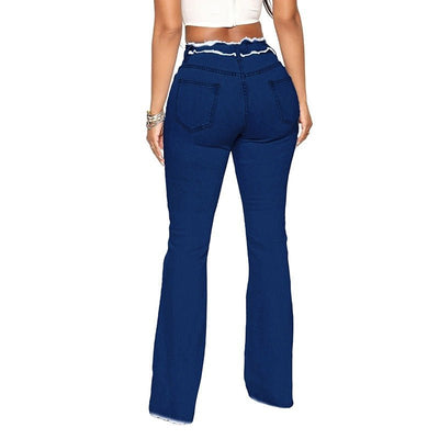 Trendy Mid-Rise Stretch Denim Pants with Unique Raw Hem