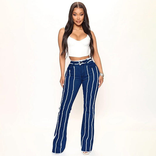 Trendy Mid-Rise Stretch Denim Pants with Unique Raw Hem