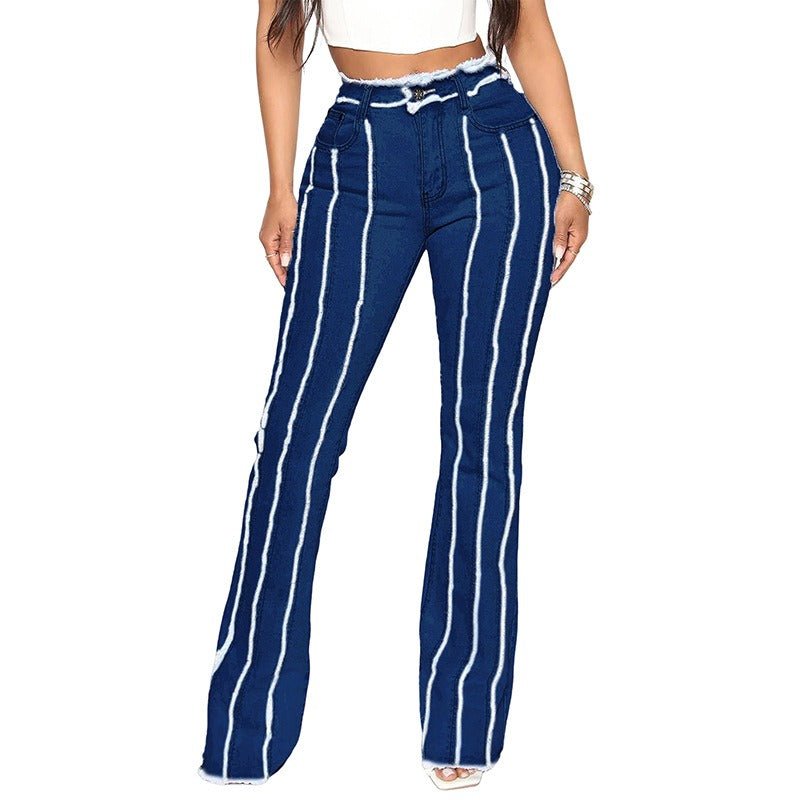 Trendy Mid-Rise Stretch Denim Pants with Unique Raw Hem