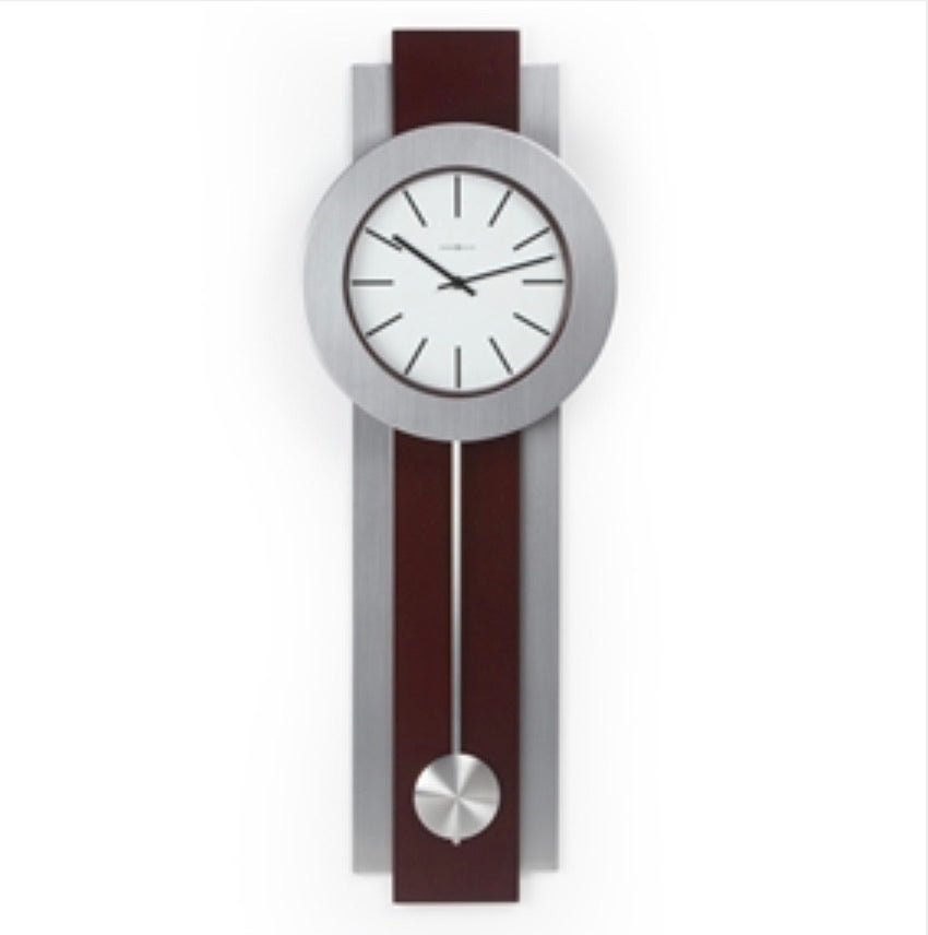 Modern Pendulum Style Wall Clock in Dark Merlot Cherry & Nickel