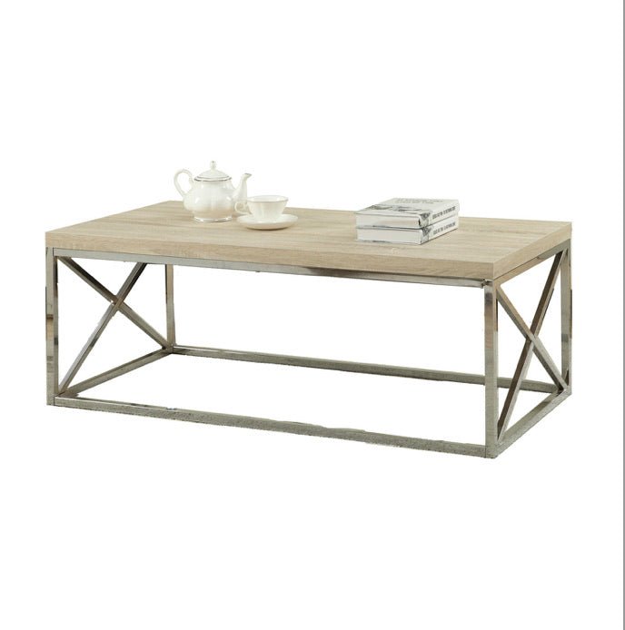 Modern Rectangular Coffee Table with Natural Wood Top and Metal Legs