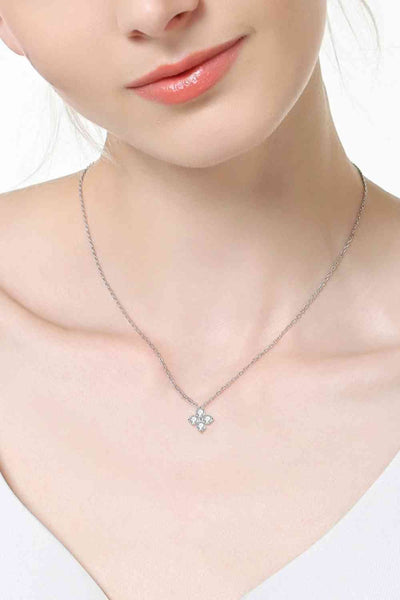 Moissanite Four Leaf Clover Pendant Necklace in Silver