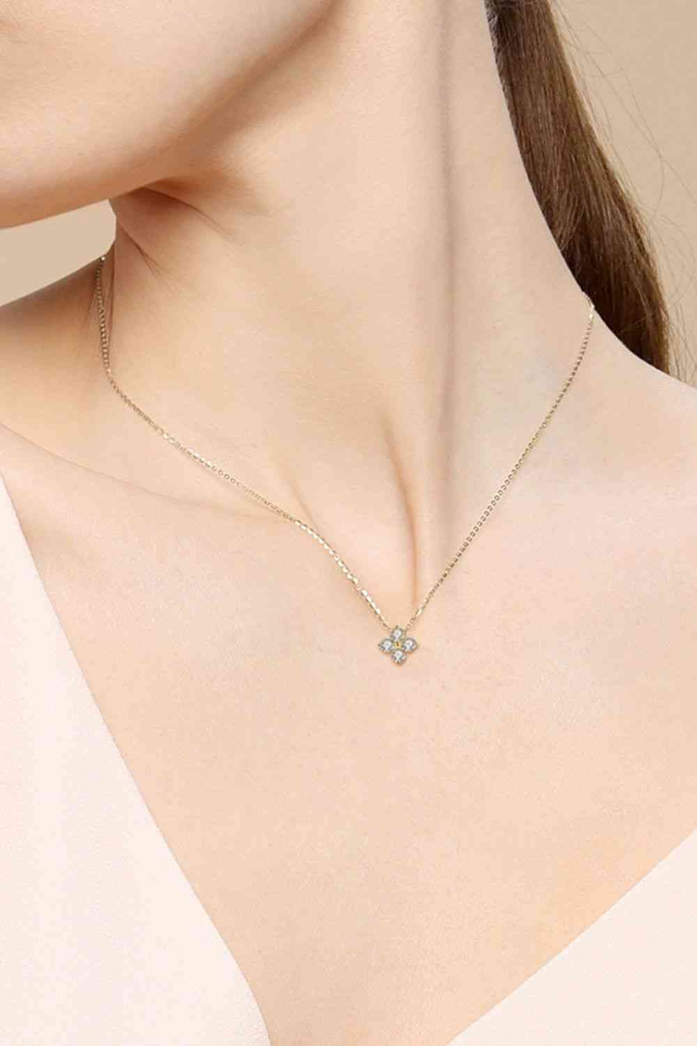Moissanite Four Leaf Clover Pendant Necklace in Silver
