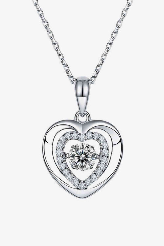 Moissanite Heart Pendant Necklace in Sterling Silver