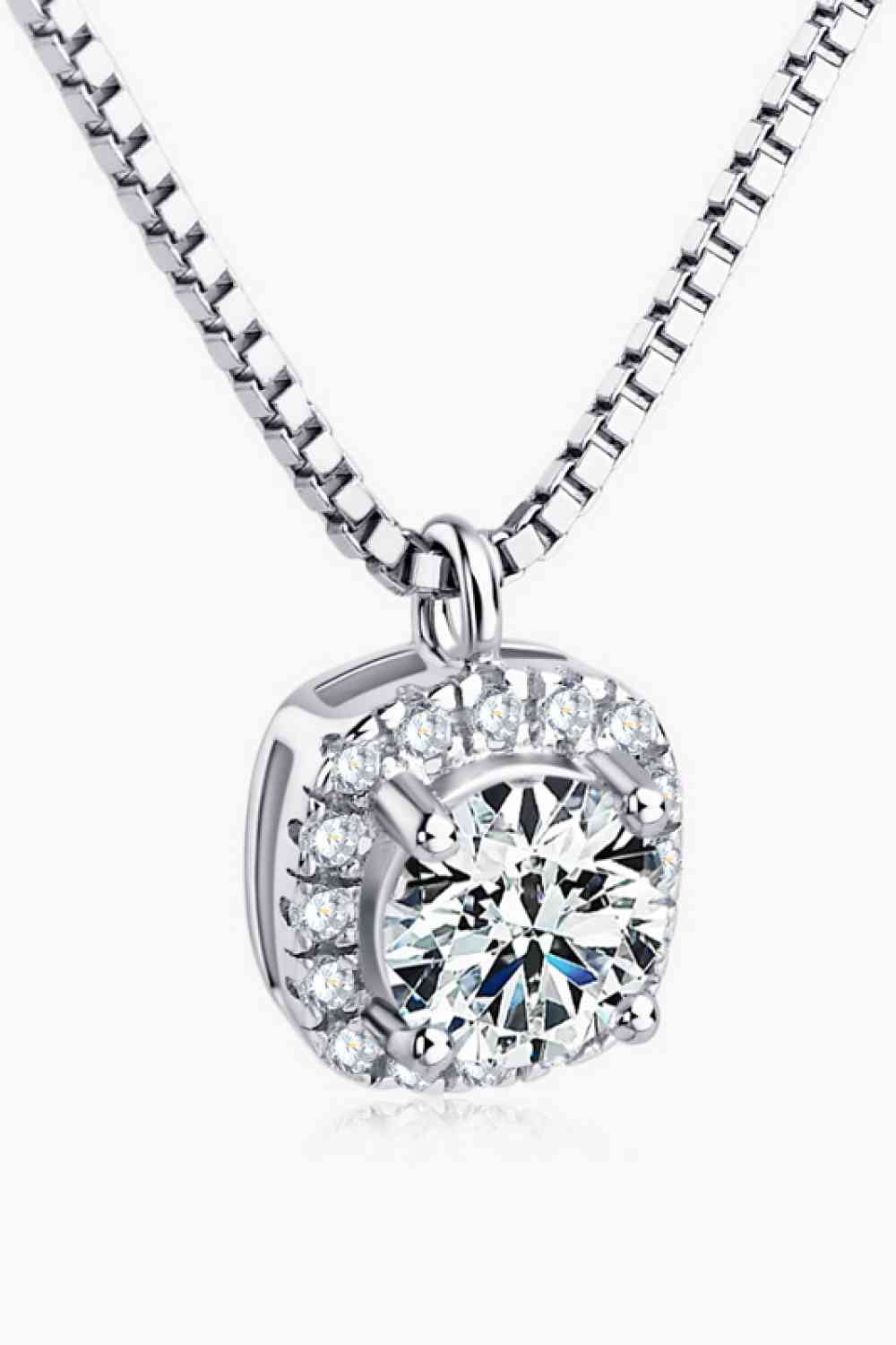 Moissanite Pendant Necklace Platinum Plated Elegant Style Timeless Sparkle Jewelry Gift For Her
