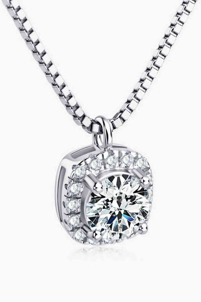 Moissanite Pendant Necklace Platinum Plated Elegant Style Timeless Sparkle Jewelry Gift For Her