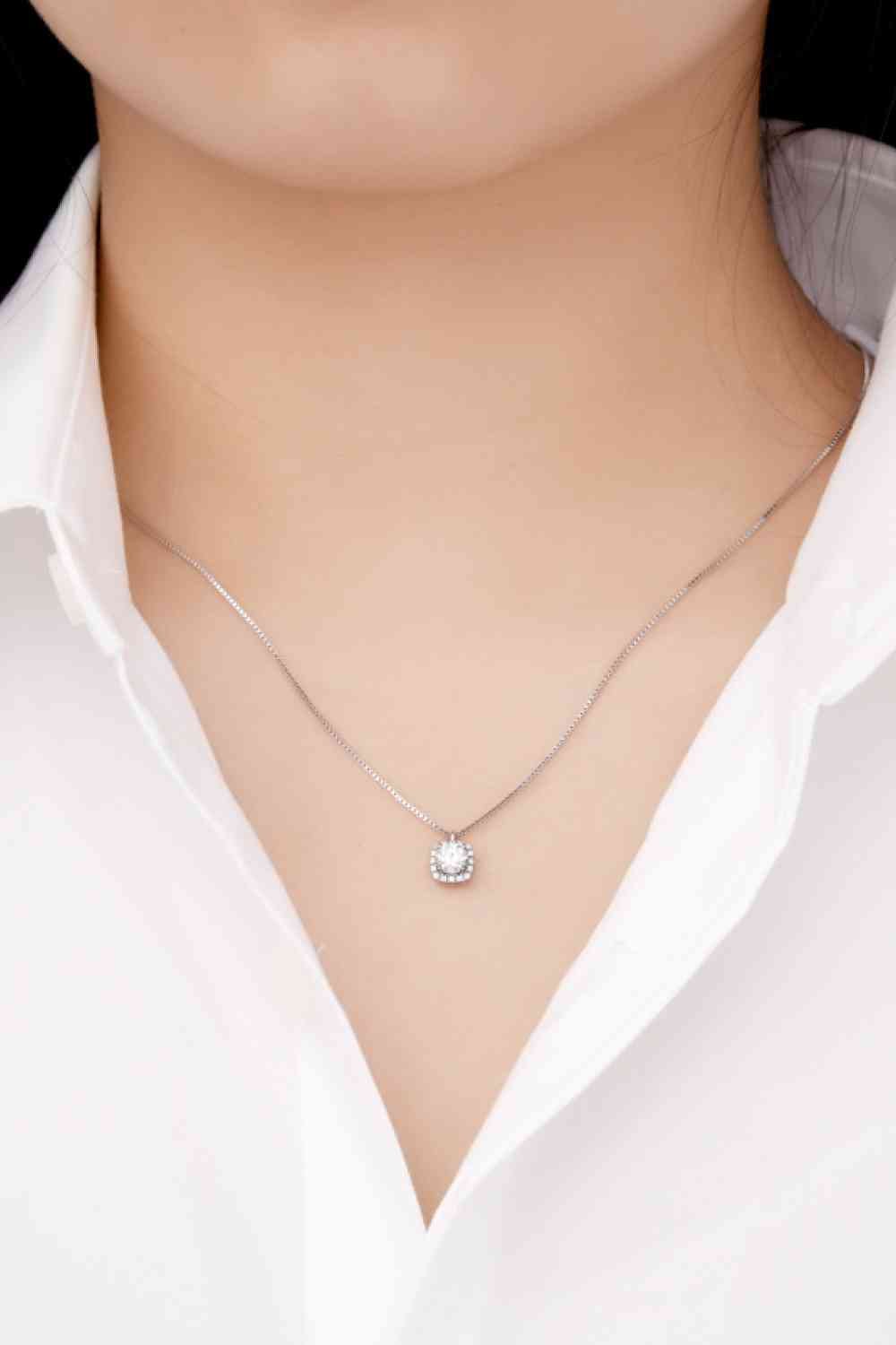 Moissanite Pendant Necklace Platinum Plated Elegant Style Timeless Sparkle Jewelry Gift For Her