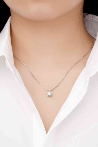 Moissanite Pendant Necklace Platinum Plated Elegant Style Timeless Sparkle Jewelry Gift For Her