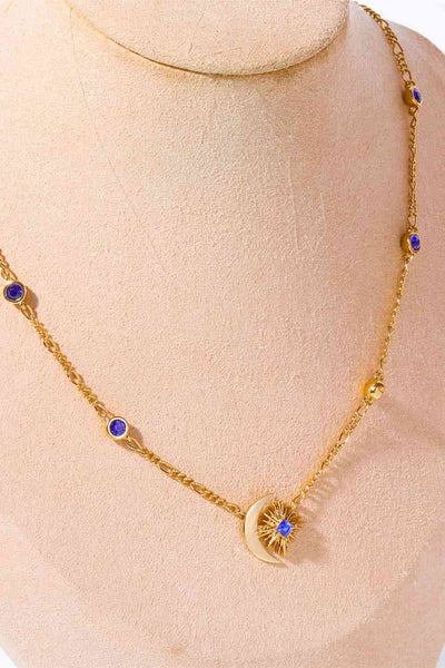 Moon And Star Shape Zircon Pendant Necklace For Women Elegant Celestial Jewelry Gift For Her