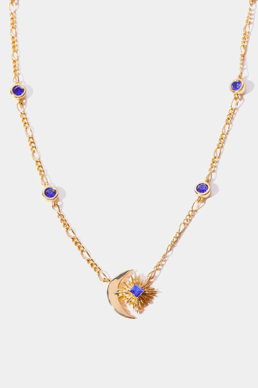 Moon And Star Shape Zircon Pendant Necklace For Women Elegant Celestial Jewelry Gift For Her