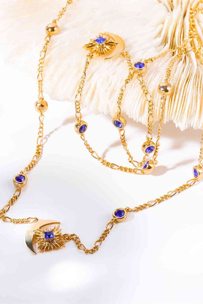 Moon And Star Shape Zircon Pendant Necklace For Women Elegant Celestial Jewelry Gift For Her