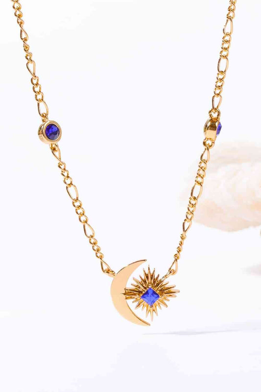 Moon And Star Shape Zircon Pendant Necklace For Women Elegant Celestial Jewelry Gift For Her
