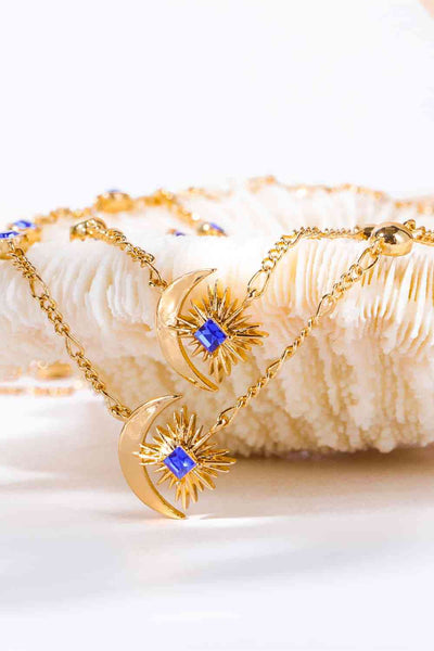Moon And Star Shape Zircon Pendant Necklace For Women Elegant Celestial Jewelry Gift For Her