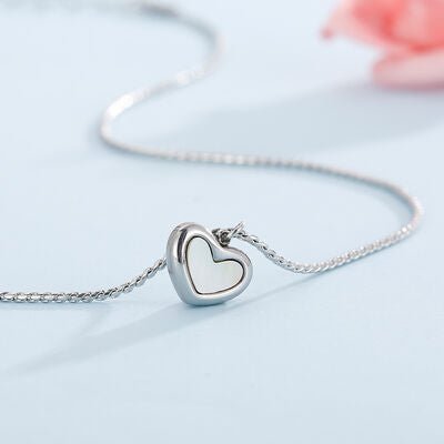 Mother-Of-Pearl Heart Pendant Stainless Steel Necklace