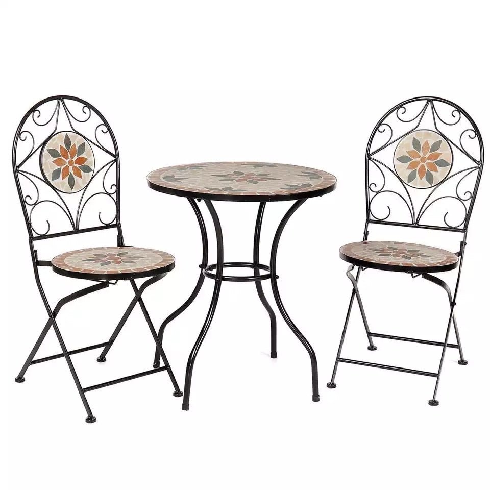 NEW 3Pcs/Set Garden Furniture Dining Set Iron Floral Pattern Design Bistro Patio Set