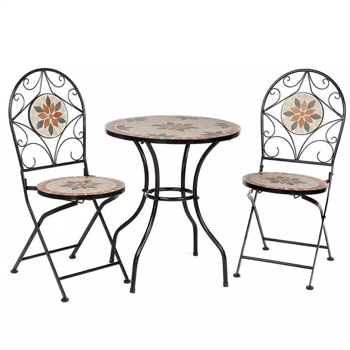 NEW 3Pcs/Set Garden Furniture Dining Set Iron Floral Pattern Design Bistro Patio Set