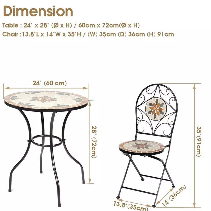 NEW 3Pcs/Set Garden Furniture Dining Set Iron Floral Pattern Design Bistro Patio Set