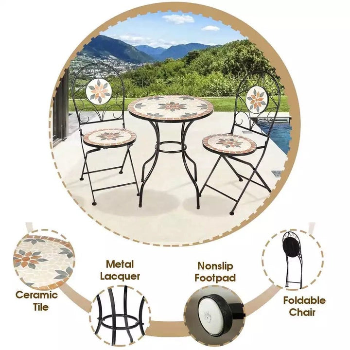 NEW 3Pcs/Set Garden Furniture Dining Set Iron Floral Pattern Design Bistro Patio Set