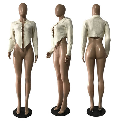 Trendy Asymmetric Knitted Sweater with Collared Neckline
