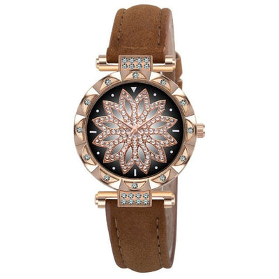 Classic Leather Strap Quartz Wrist Watch For Women With Starry Sky Dial Bracelet Set Gift For Her