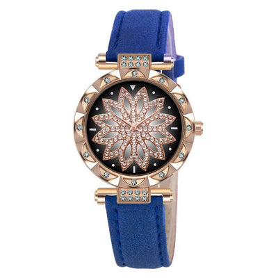 Classic Leather Strap Quartz Wrist Watch For Women With Starry Sky Dial Bracelet Set Gift For Her