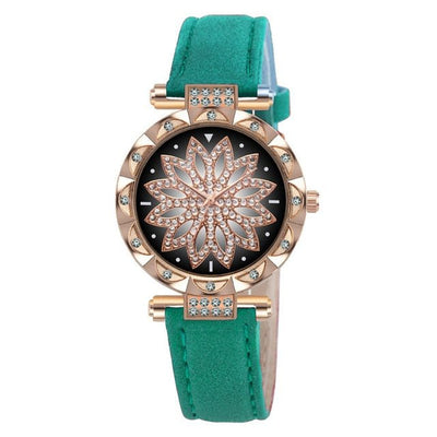 Classic Leather Strap Quartz Wrist Watch For Women With Starry Sky Dial Bracelet Set Gift For Her