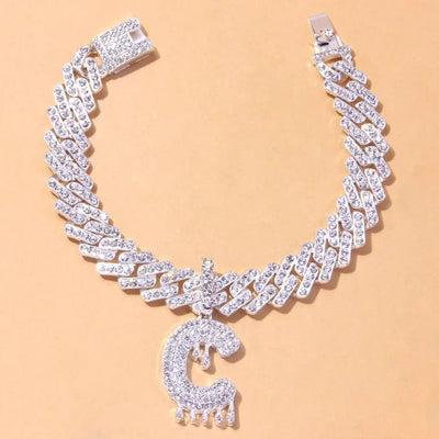 Personalized Icy Initial Anklet For Women Custom Jewelry Gift Idea Unique Ice Tone Charm Ankle Bracelet