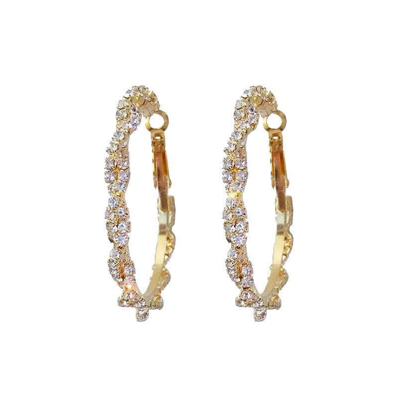 New Silver Needle Atmosphere Hoop Earrings Personality Ear Hoop Temperament Full Diamond High-End Earrings For Women