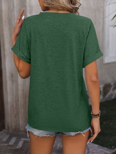 Sophisticated Buttoned Notch Short Sleeve T-Shirt