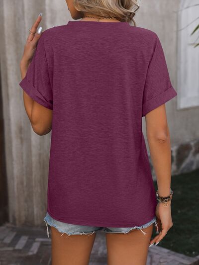 Sophisticated Buttoned Notch Short Sleeve T-Shirt