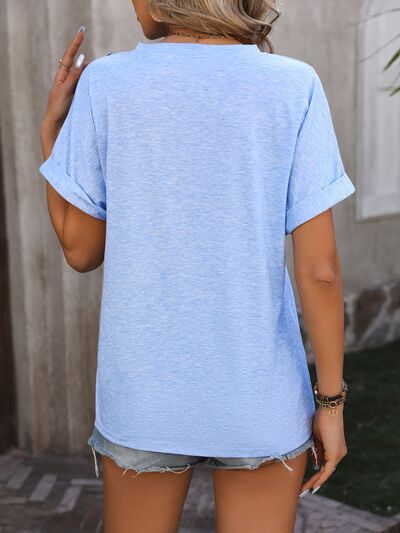 Sophisticated Buttoned Notch Short Sleeve T-Shirt