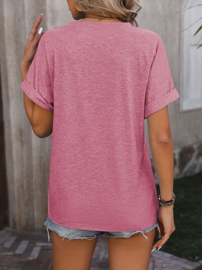 Sophisticated Buttoned Notch Short Sleeve T-Shirt