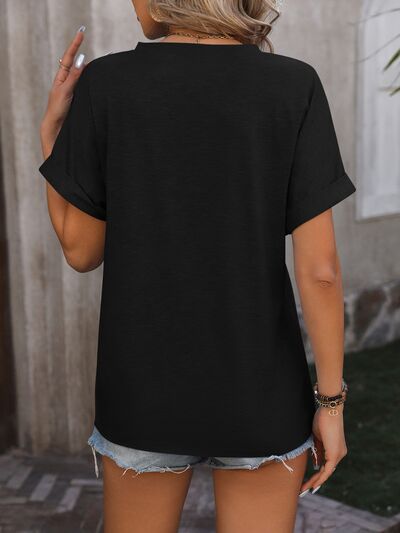 Sophisticated Buttoned Notch Short Sleeve T-Shirt