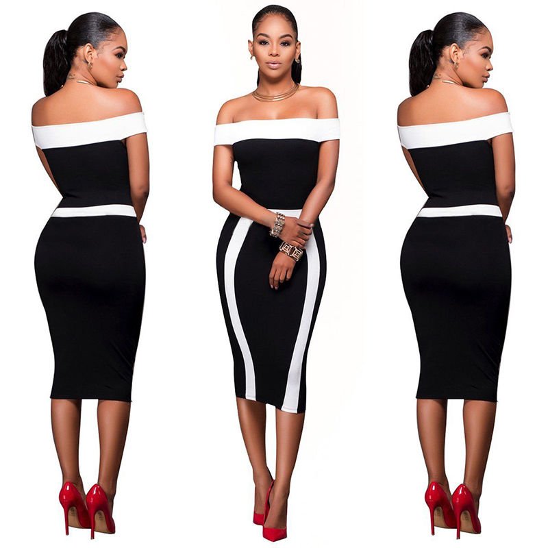 Off Shoulder Bodycon Dress Women Clothes Clothing Dresses Casual Bandage short Sleeve Party Fashion Women