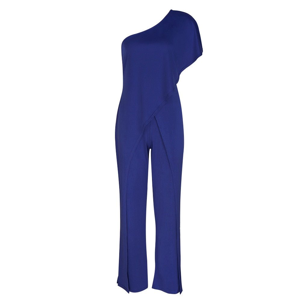 Elegant One-Shoulder Ruffle Jumpsuit with High Waist and Flared Legs