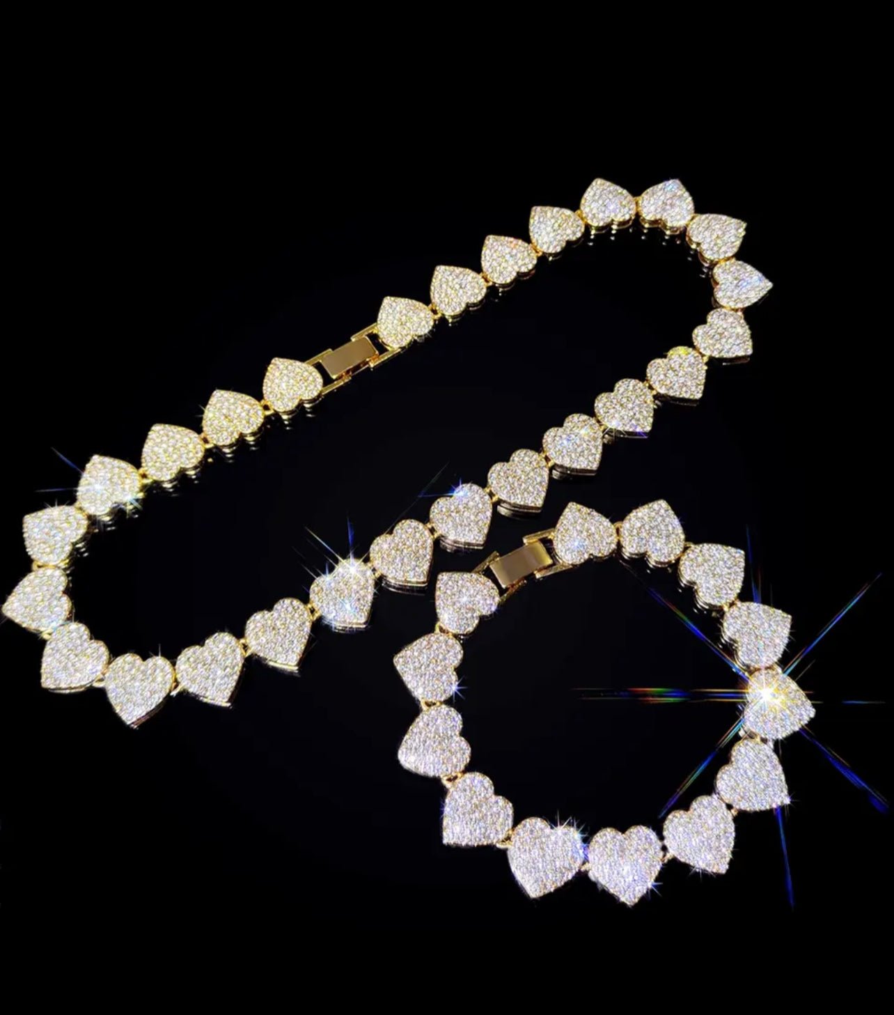 Opulent Crystal Heart Link Cuban Choker Necklace Set Featuring Sparkling Rhinestone Bling For Womens Fashion Jewelry