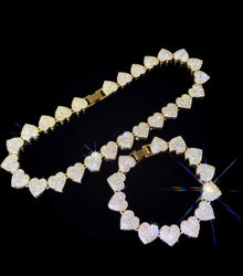Opulent Crystal Heart Link Cuban Choker Necklace Set Featuring Sparkling Rhinestone Bling For Womens Fashion Jewelry