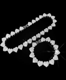 Opulent Crystal Heart Link Cuban Choker Necklace Set Featuring Sparkling Rhinestone Bling For Womens Fashion Jewelry