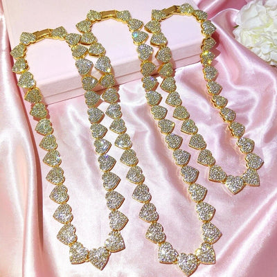 Opulent Crystal Heart Link Cuban Choker Necklace Set Featuring Sparkling Rhinestone Bling For Womens Fashion Jewelry