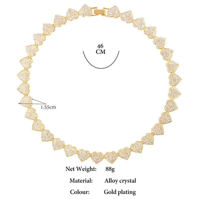 Opulent Crystal Heart Link Cuban Choker Necklace Set Featuring Sparkling Rhinestone Bling For Womens Fashion Jewelry