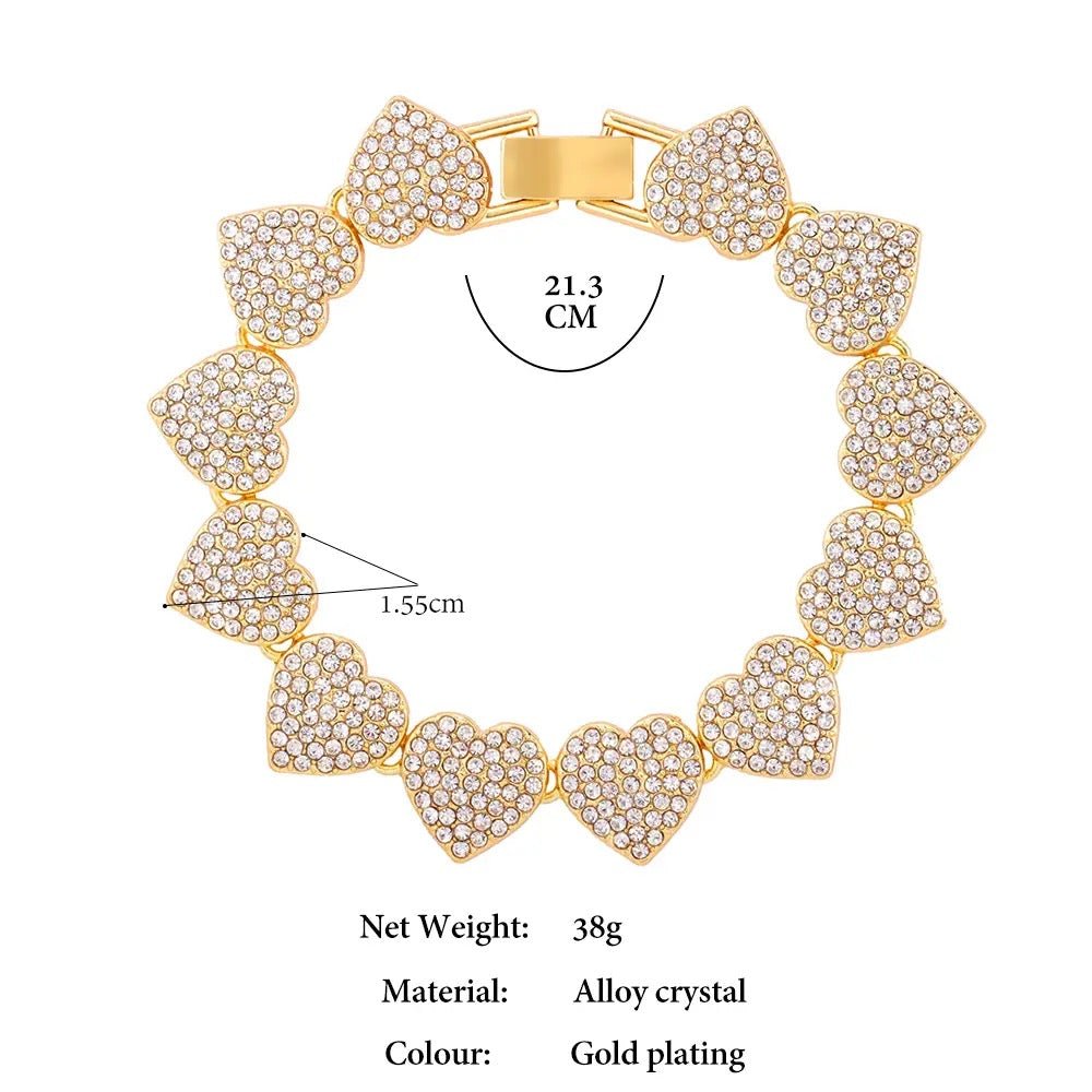 Opulent Crystal Heart Link Cuban Choker Necklace Set Featuring Sparkling Rhinestone Bling For Womens Fashion Jewelry