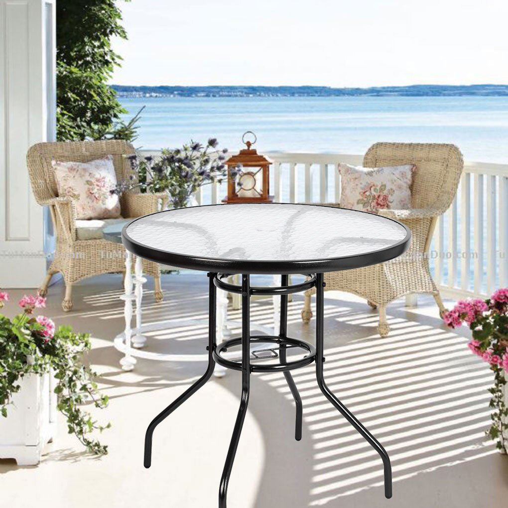 Outdoor Dining Table Toughened Glass Round Yard Garden Glass Table Poolside Balcony Bistro Table