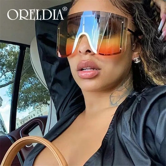 Vibrant Oversized Gradient Sunglasses for Women in Blue and Yellow