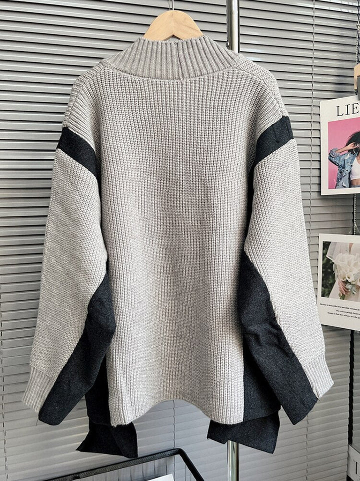 Autumn Chic Colorblock V Neck Knit Sweater for Women