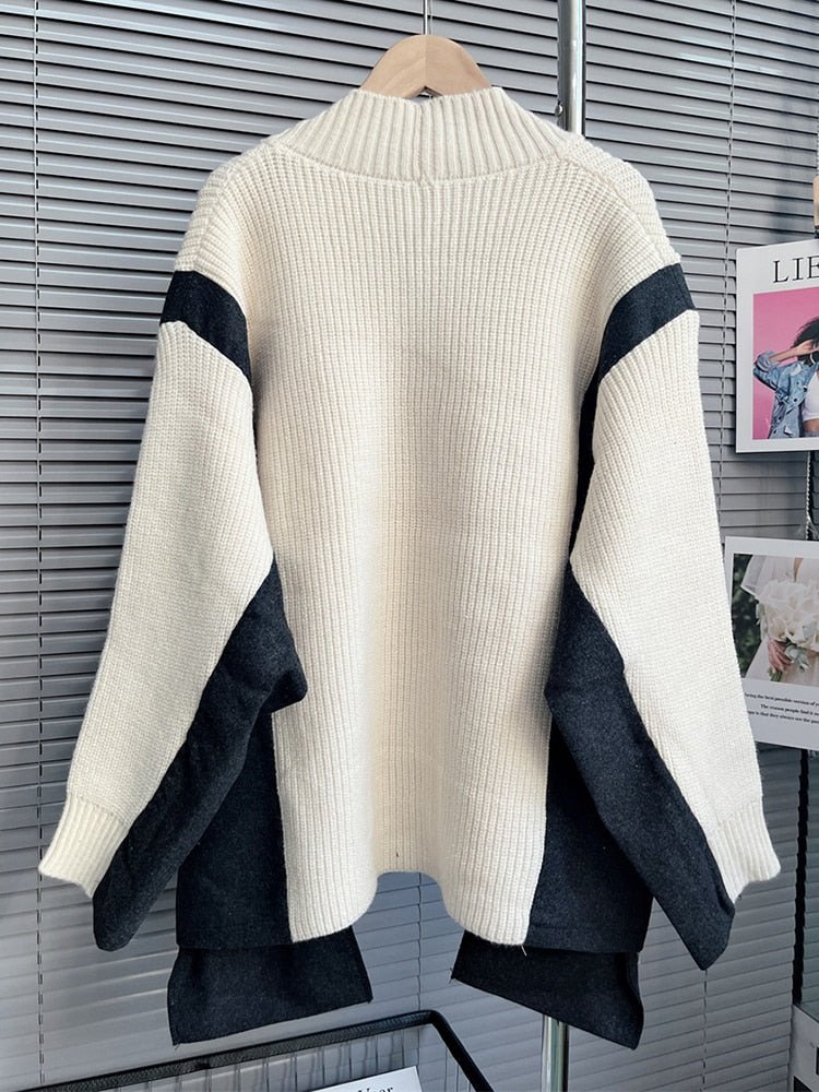 Autumn Chic Colorblock V Neck Knit Sweater for Women
