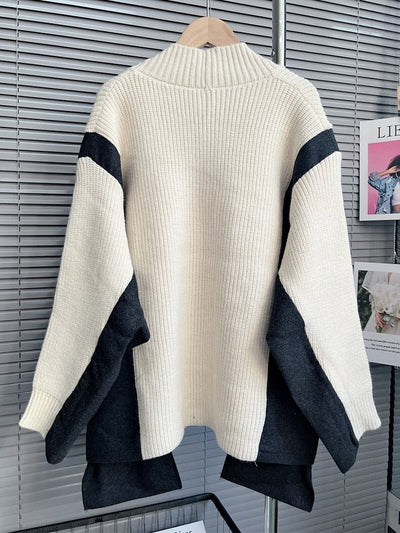 Autumn Chic Colorblock V Neck Knit Sweater for Women
